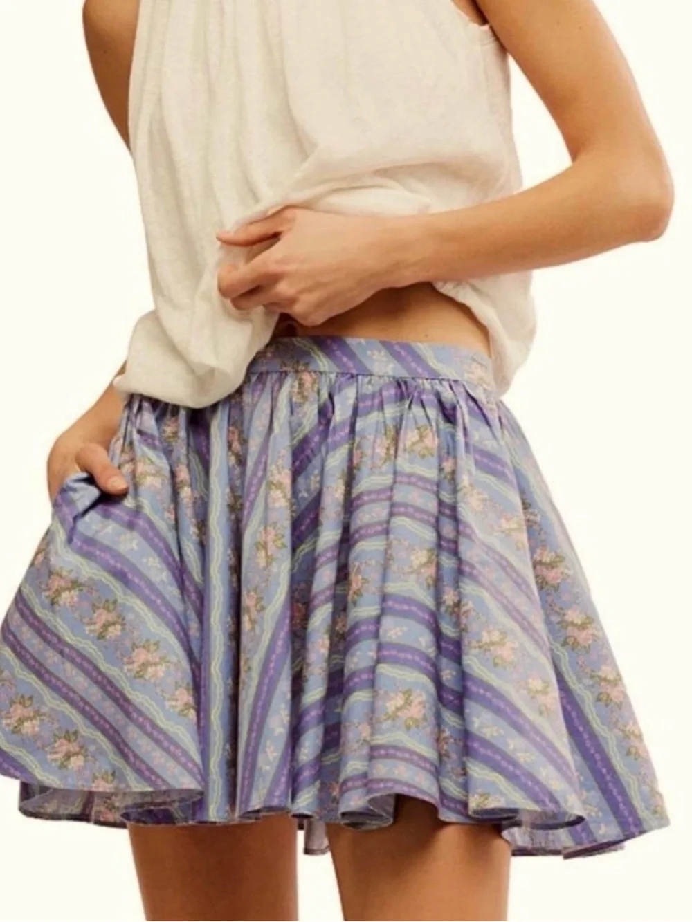 Free People Lavender Floral Stripe boho flowy Skirt NWT size M